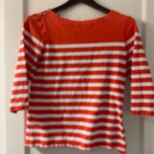 Maeve Top Orange/Red stripped  3/4 sleeves with button accents size XS